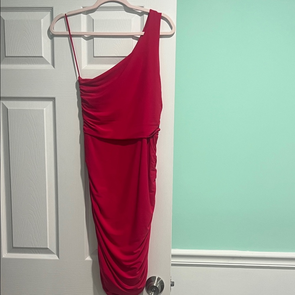Express Hot Pink One-Shoulder Ruched Cocktail Dress